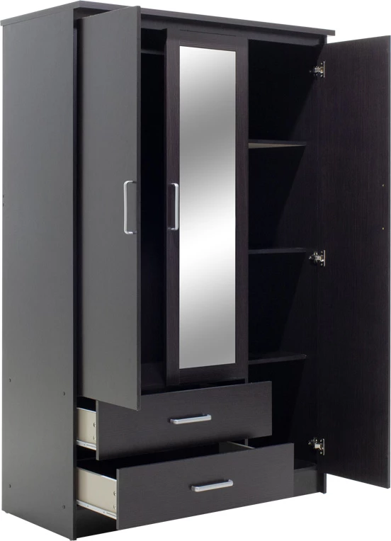 Dollap Olympus me 3 dyer, sirtarë + pasqyrë, ngjyrë wenge, 120x57x183