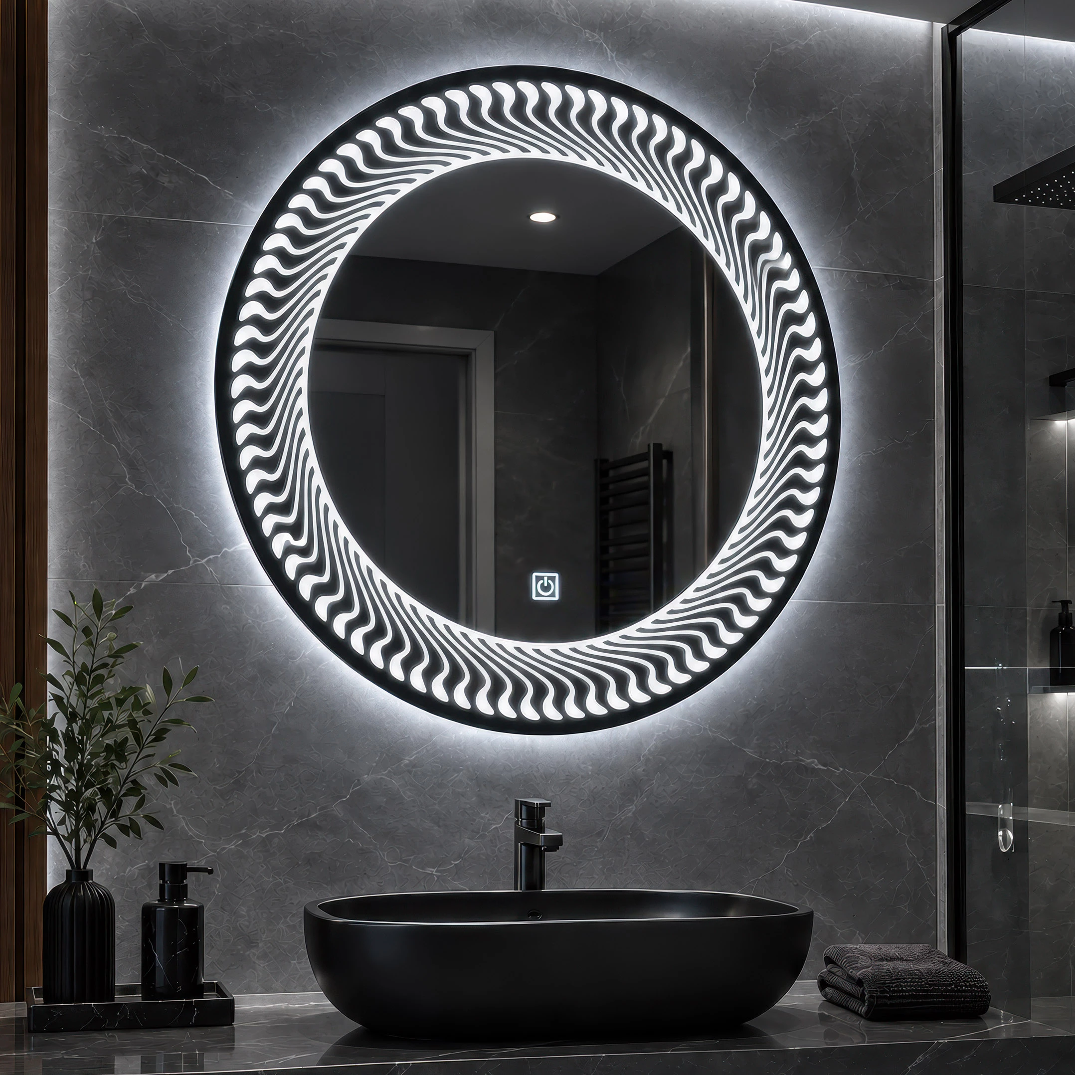 Pasqyre me LED dhe Touch Sensor, Modeli me REDMI (LED i Ngrohte / LED i Ftohte) - Pasqyre per Banjo Rrethore
