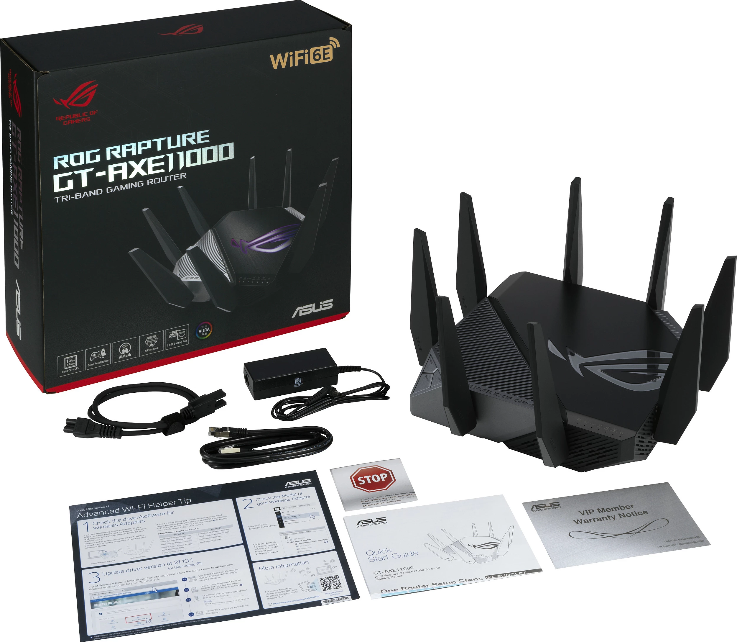 Router Wi‑Fi ASUS ROG Rapture GT-AXE11000, Tri-band WiFi 6E, 2.5G WAN/LAN, 8 antena, i zi