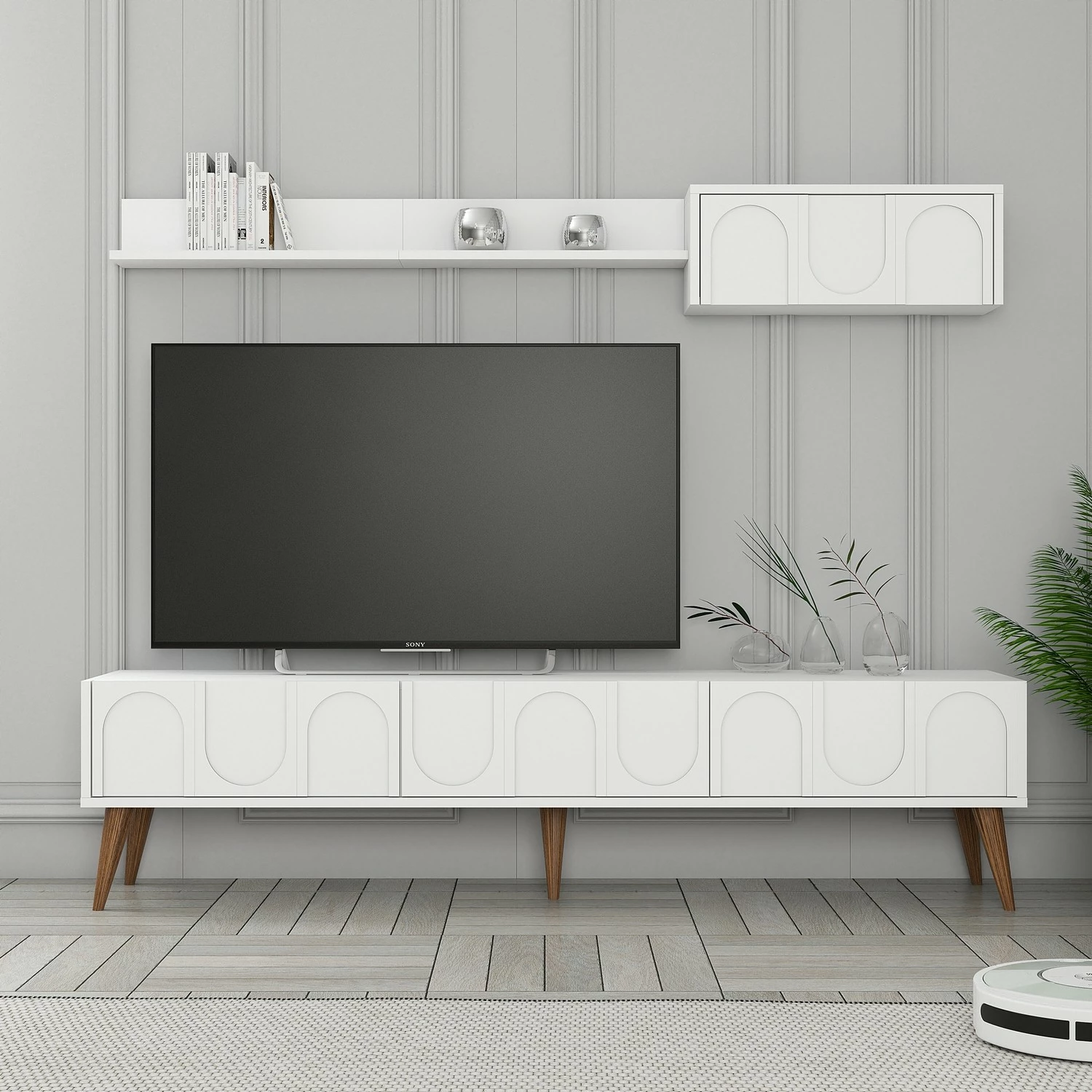 Njësi TV Skye Decor, Lyon 2, e bardhë dhe arre