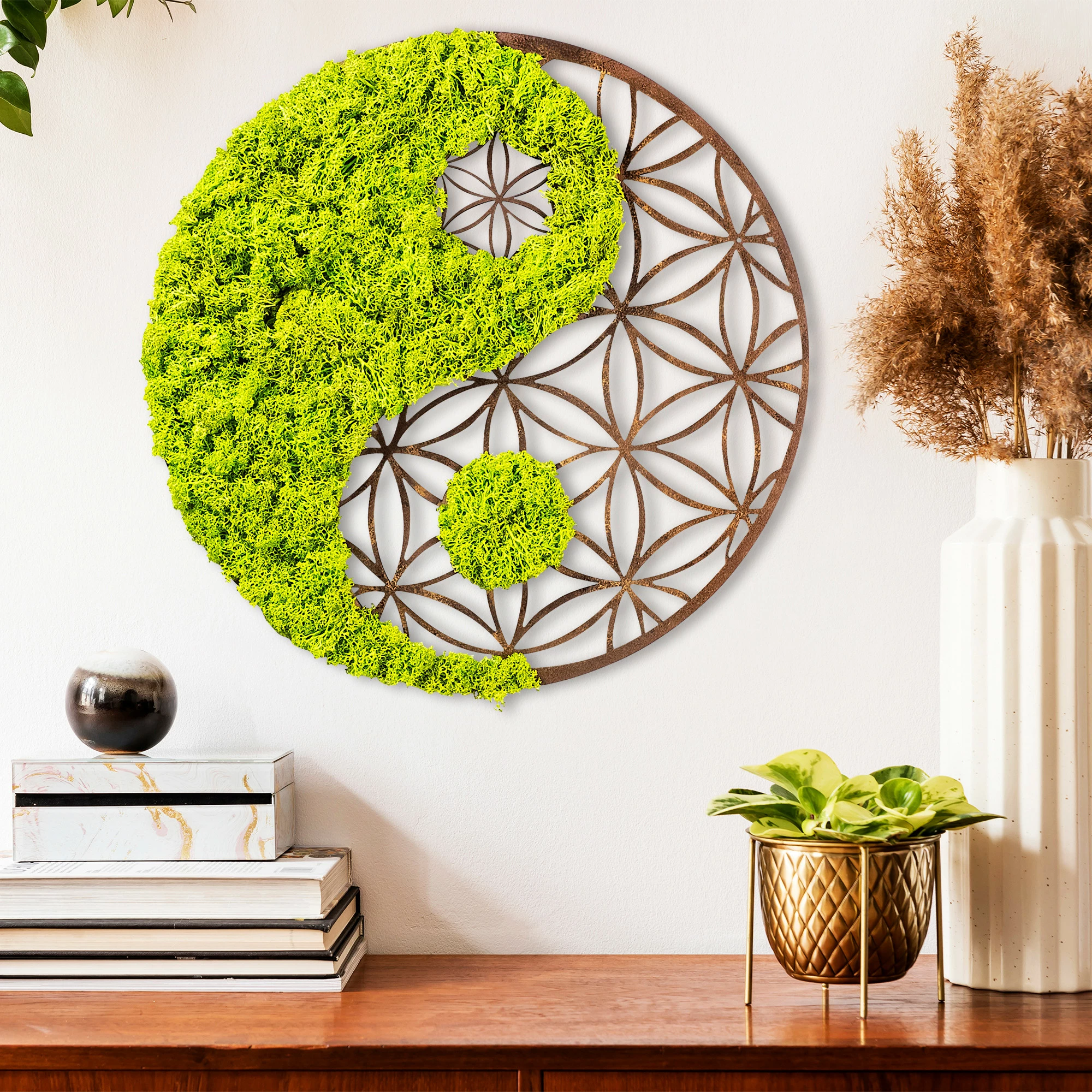 Aksesor dekorativ muri Wallity, Yin Yang, jeshil dhe kafe, 44x1x44cm