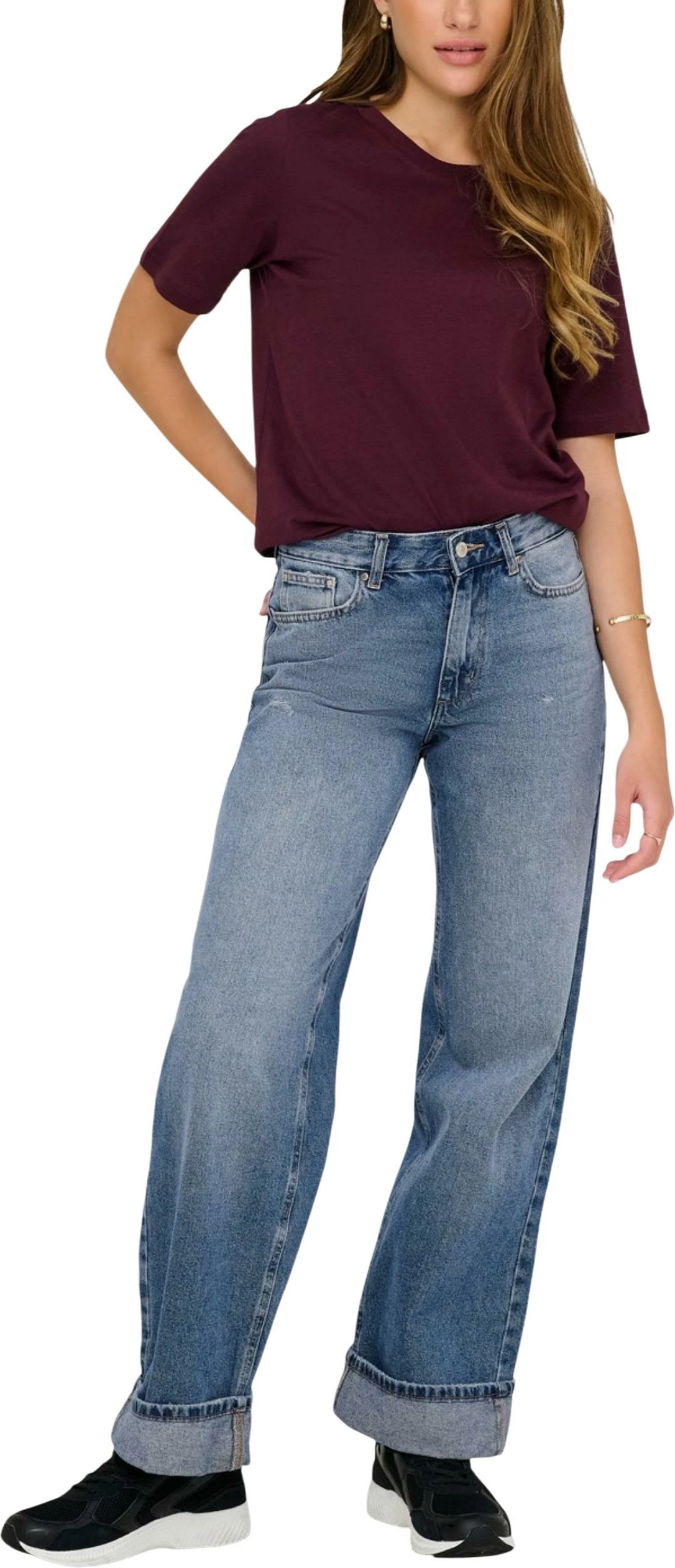 Xhinse të gjera për femra Only ONLELLA MW WIDE FOLD UP DNM TAI519 NOOS 15344976, blu denim [Madhësia: M/32]