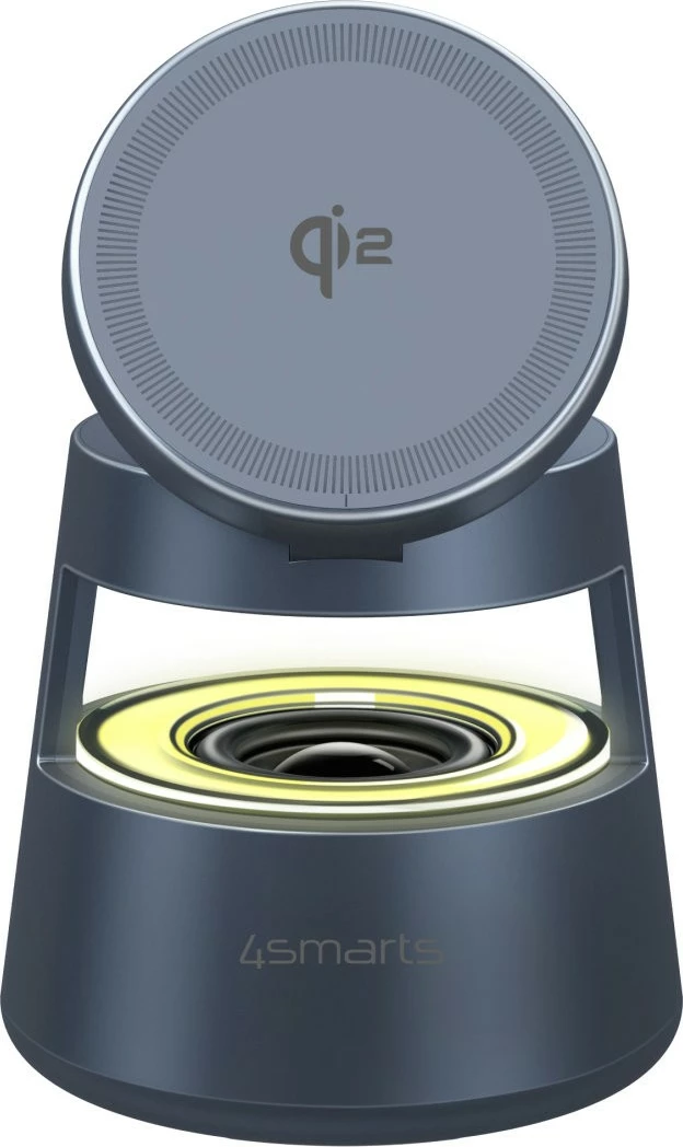 Stacion karikimi wireless 4smarts Aura Sound Qi2, altoparlant, spacegrau