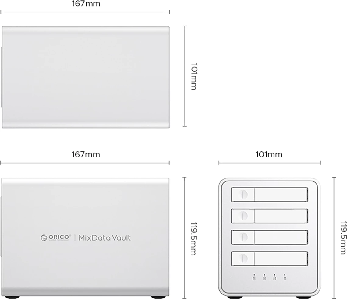 DAS 4-bay për M.2 NVMe SSD, Orico, 8848U4, deri 40 Gbps, deri 32 TB, e bardhë