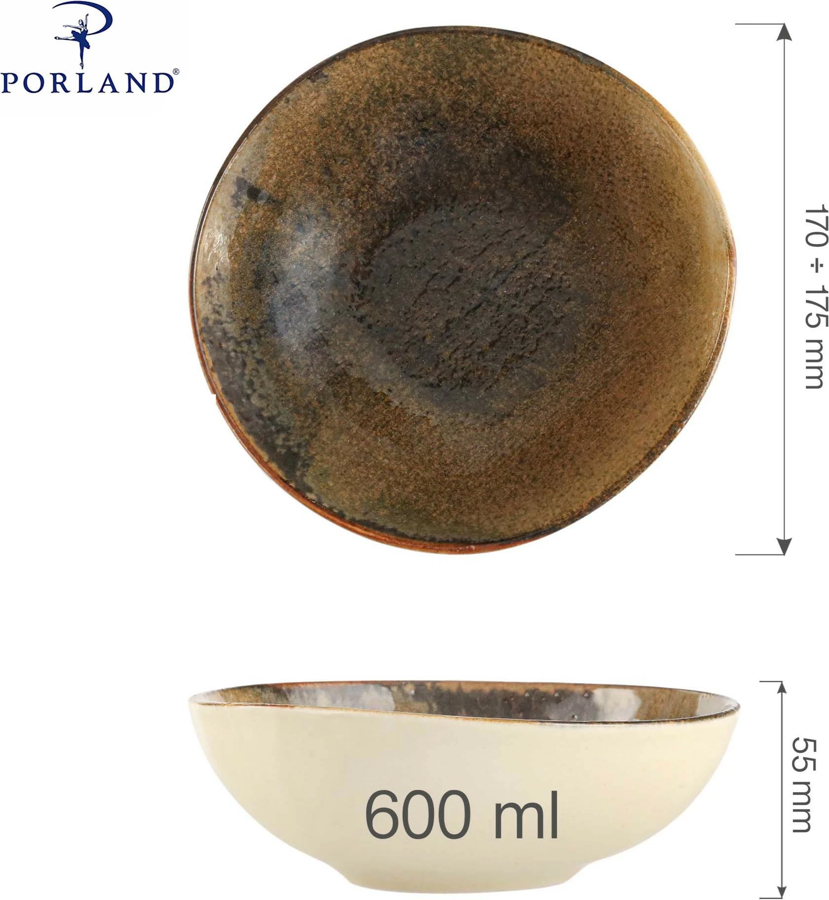 Tas Porland Genesis 600 ml Ø170 mm, kafe, set 6 copë