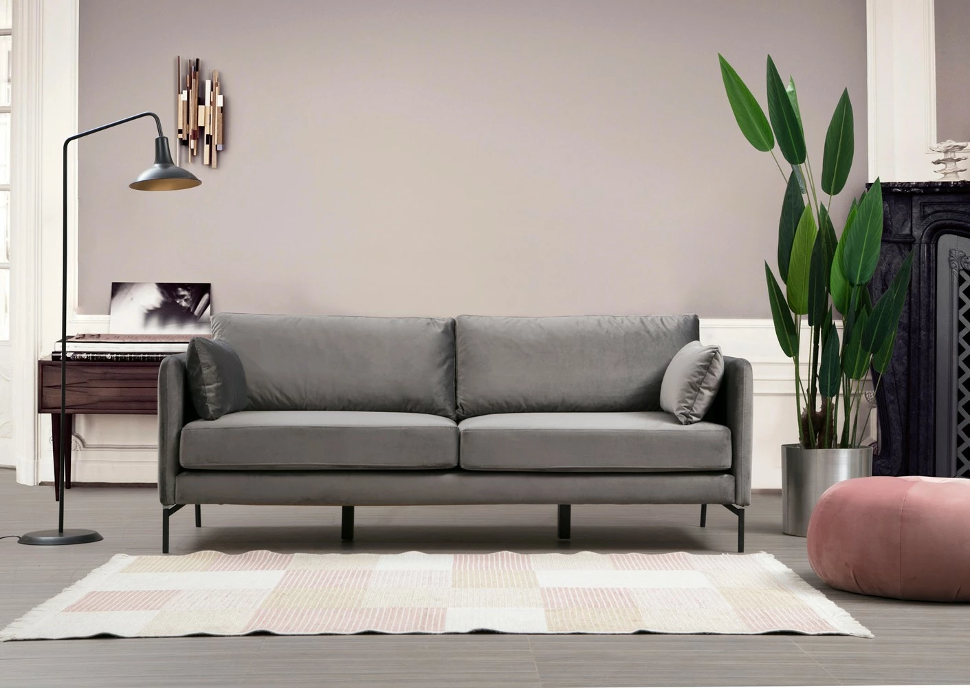 Divan treshe Atelier del Sofa, Sino 3 vendësh, ngjyrë gri