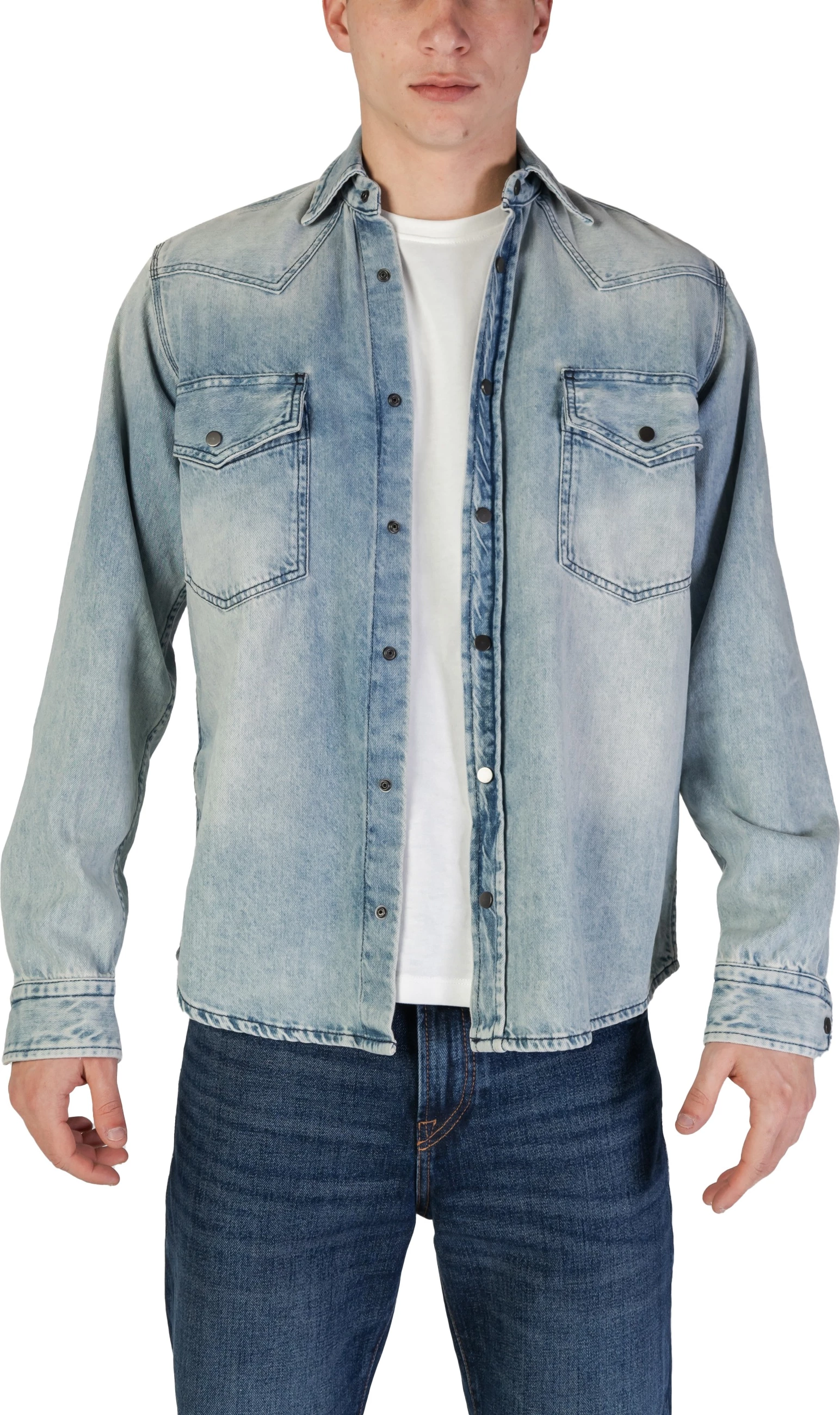Këmishë me mëngë të gjata për meshkuj Boss 10247373 50513227, denim e çelët