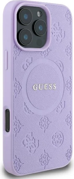 Mbështjellës Guess Saffiano Peony Classic Logo MagSafe për iPhone 16 Pro Max, Vjollcë