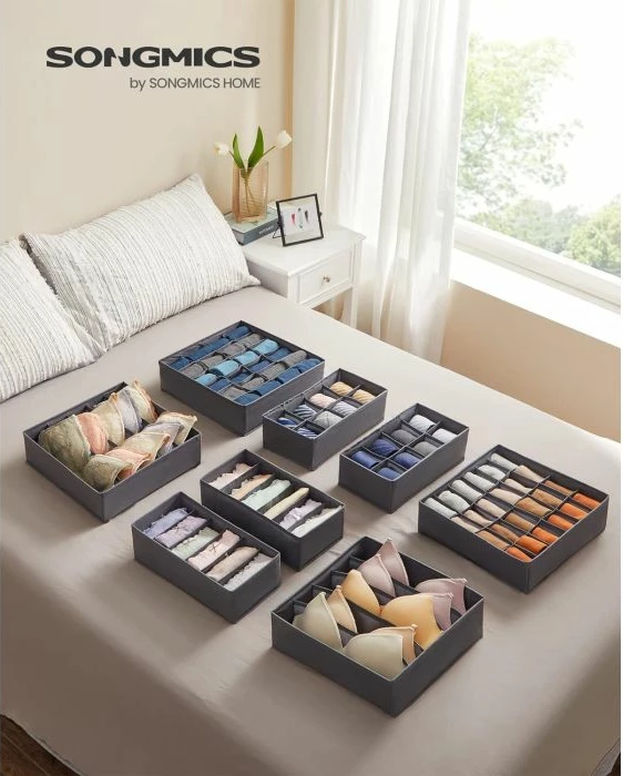 Kuti organizuese për të brendshme SONGMICS RUS08GY, të palosshme, 32 x 32 x 10 cm / 32 x 16 x 10 cm, gri, set 8 copë