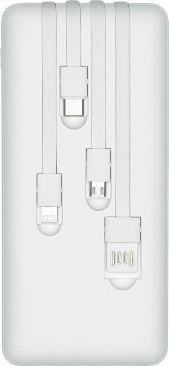 Powerbank RIVACASE VA2220 20000mAh 10W me ekran LCD, 4 kabllo (MicroUSB, Type-C, Lightning, USB-A), i bardhë