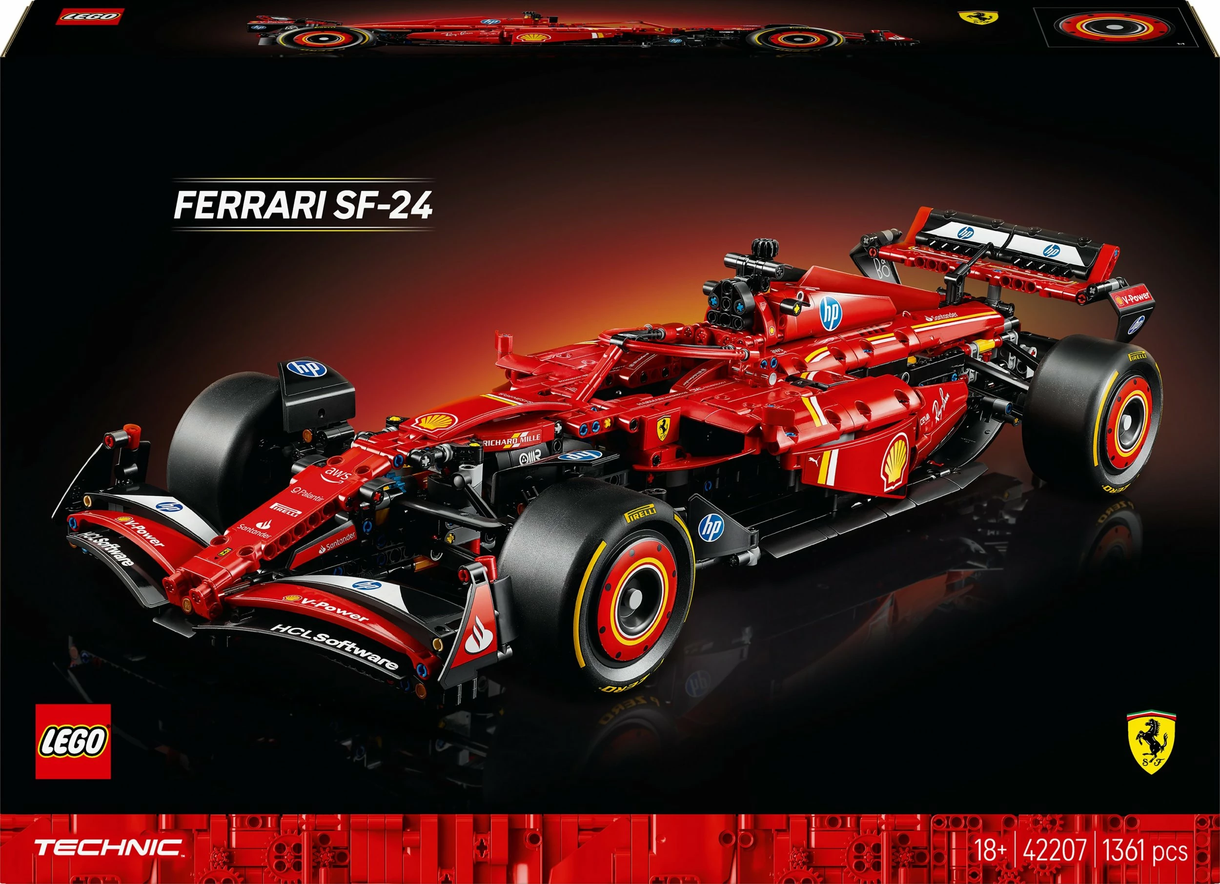 Set ndërtimi LEGO Technic Ferrari SF-24 F1 42207, 1361 copë, 1:8, 18+, kuqe