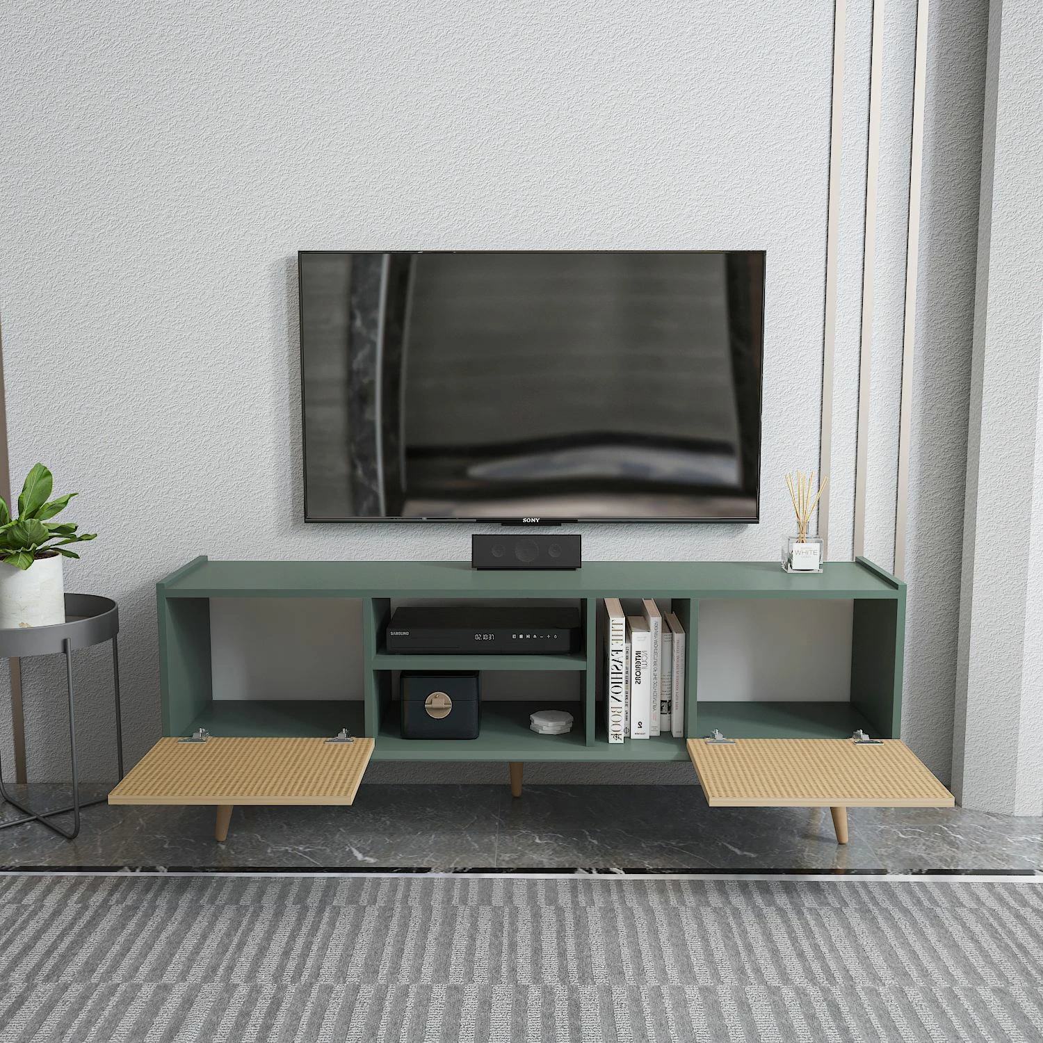 Komodë TV Skye Decor, Ekvador, ngjyrë kafe e çelët dhe e gjelbër