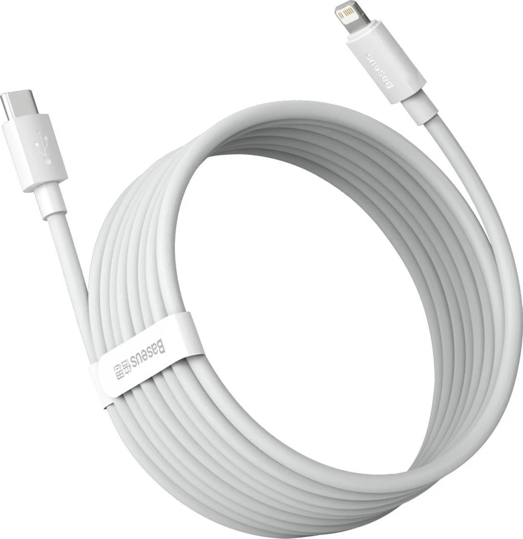 Kabllo Baseus Simple Wisdom USB-C do Lightning, PD, 20W, 1.5m (e bardhë) 2 copë