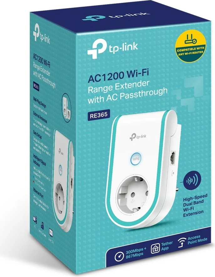 Repeater rrjeti TP-Link RE365, 867 Mbit/s, 10,100 Mbit/s, e bardhë