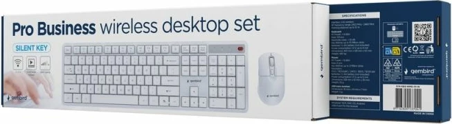 Tastierë dhe mi pa kabllo Gembird Silent Key Pro Business, të bardha, set