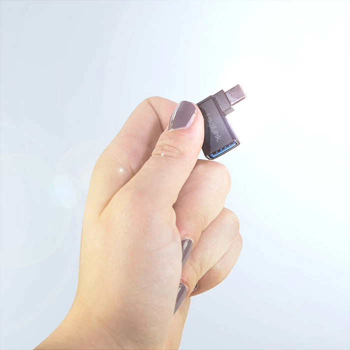 Adapter USB-C në USB-A LogiLink, USB 3.2 Gen1, kënd 90°, i zi