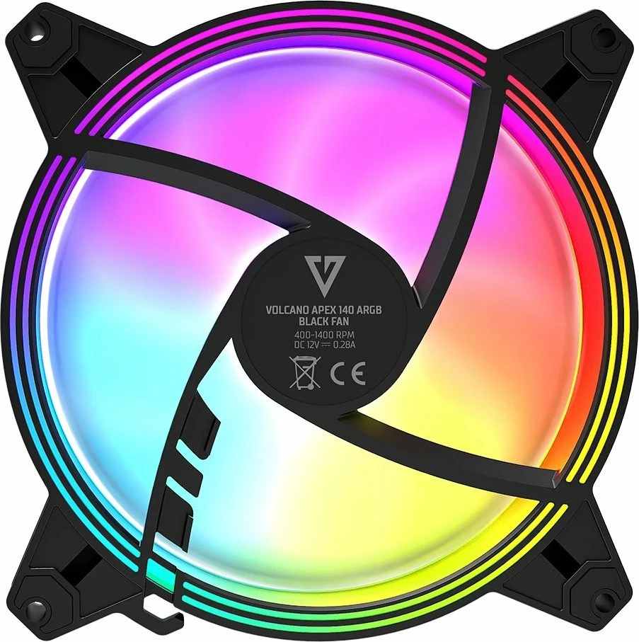 Ventilator për kasë Modecom Volcano Apex 140 ARGB Standard 140mm PWM 4-pin, zi/bardhë, paketë 1 copë