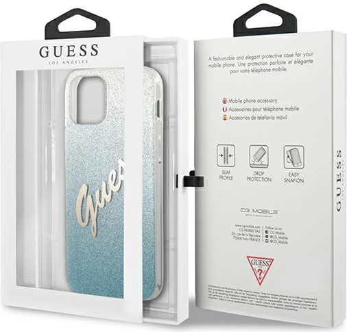 Mbështjellës Guess GUHCP12MPCUGLSBL për iPhone 12/12 Pro 6.1", Glitter Gradient, Blu