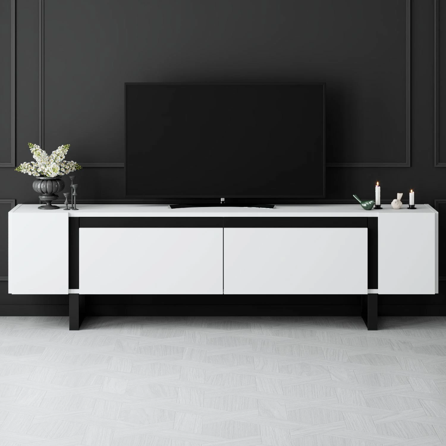 Komodë TV Hanah Home, Yildiz, e bardhë, e zezë