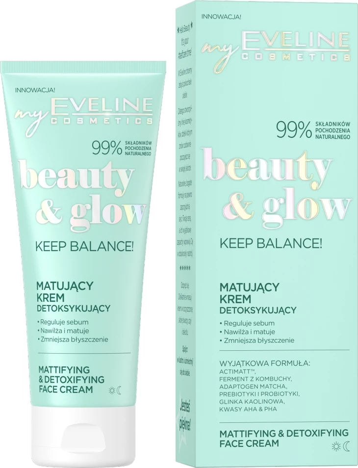 Krem fytyre matifikues dhe detoksifikues Eveline Cosmetics Beauty & Glow për femra, 75ml