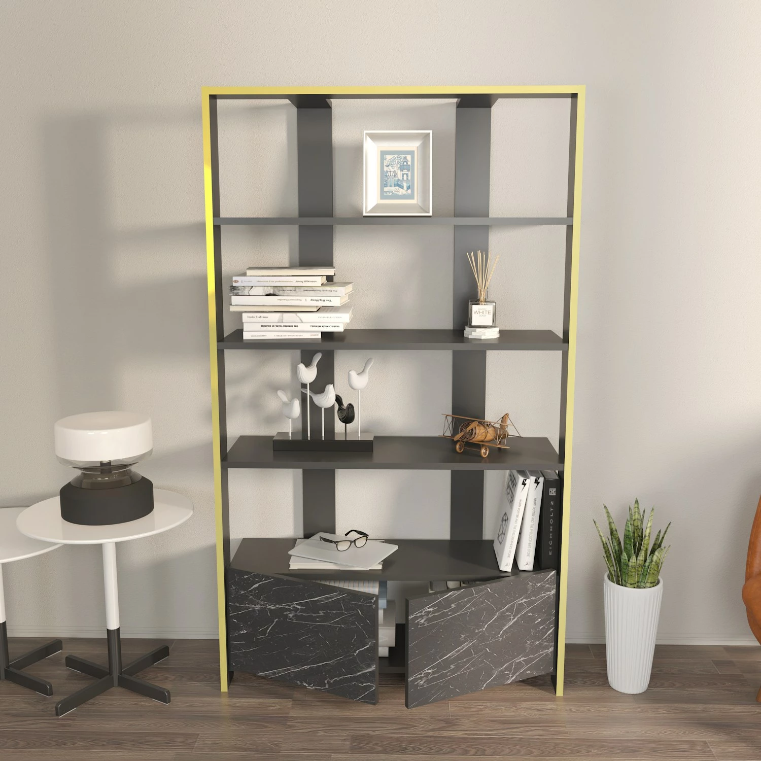 Raft librash Skye Decor, ngjyrë e zezë, mermer