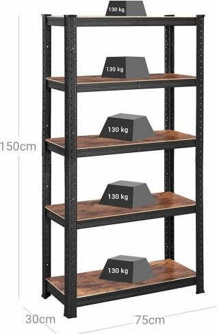 Raft magazinimi SONGMICS GLR030B01 30 x 75 x 150 cm, 5 nivele, 650 kg, kafe rustike/zi