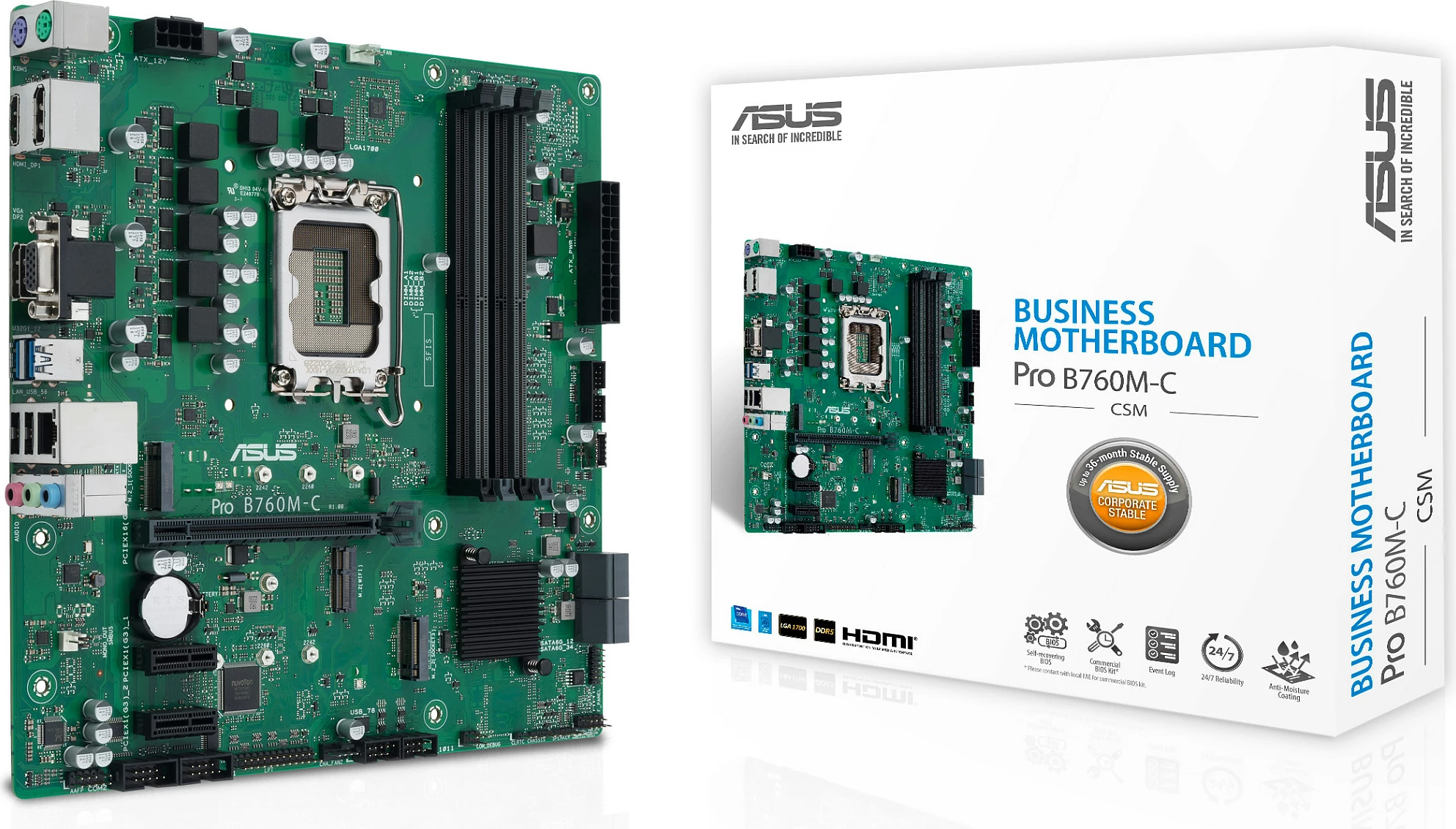 Pllakë amë ASUS PRO B760M-C-CSM, Intel, LGA 1700, DDR5-SDRAM, 128 GB