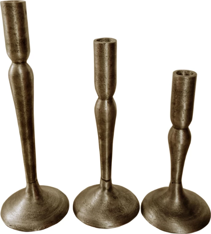 Set mbajtës qirinjsh DEMEK, 3 copë, alumin, ngjyrë ari antik, 10x10x31cm