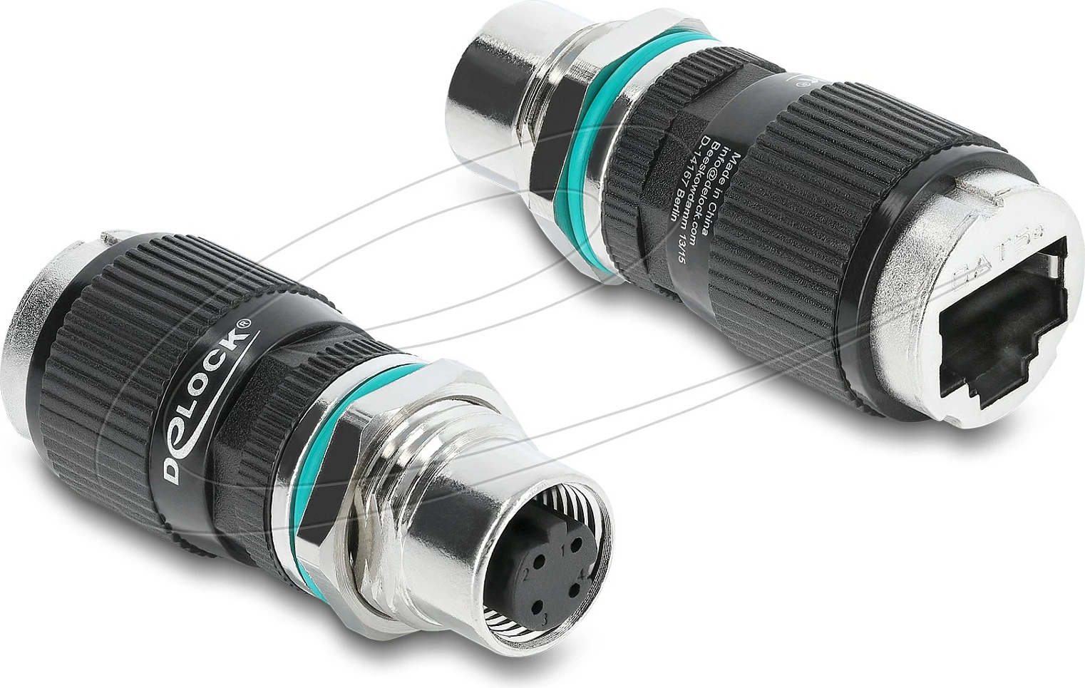 Adapter DeLOCK M12 D-koduar 4-pin në RJ45, Cat5e, IP67, i zi