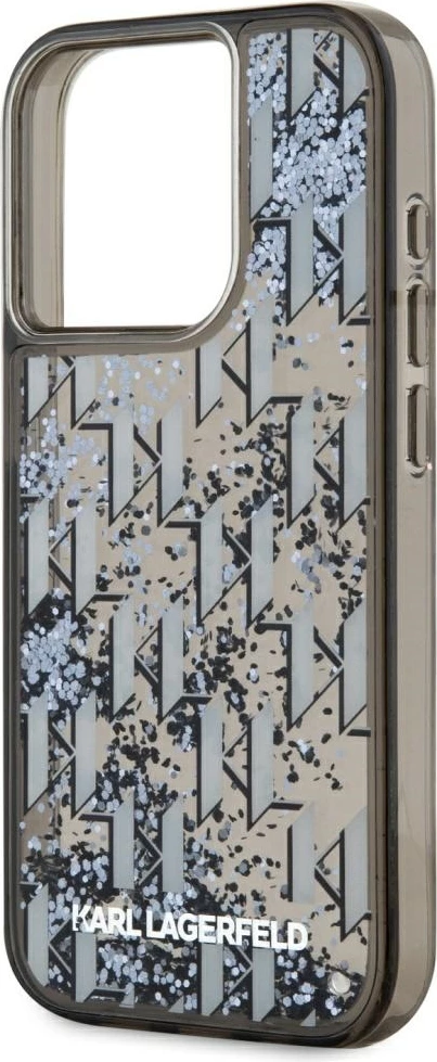 Mbështjellës Karl Lagerfeld Liquide Glitter Monogram Gradient për iPhone 15 Pro Max, i zi