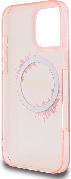 Mbështjellës Guess IML Flowers Wreath MagSafe për iPhone 16 Pro Max, Rozë