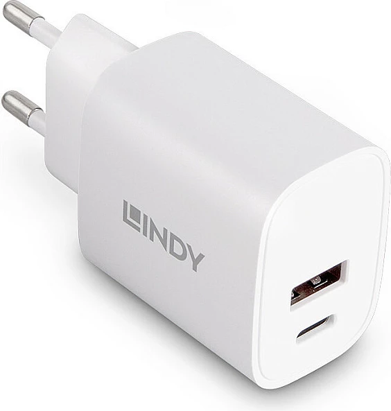 Karikues muri LINDY 73413, 20W, 2 porta (USB-C PD + USB-A), i bardhë
