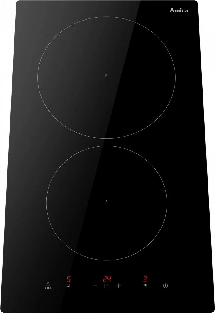 Pllakë induksioni, Amica, PI3520U, 2 zona, 30 cm, 3.7 kW, komandim me prekje, e integrueshme në nivel, e zezë
