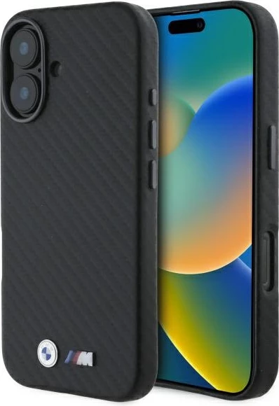 Mbështjellës BMW Carbon Wrapped Metal për iPhone 16, i zi