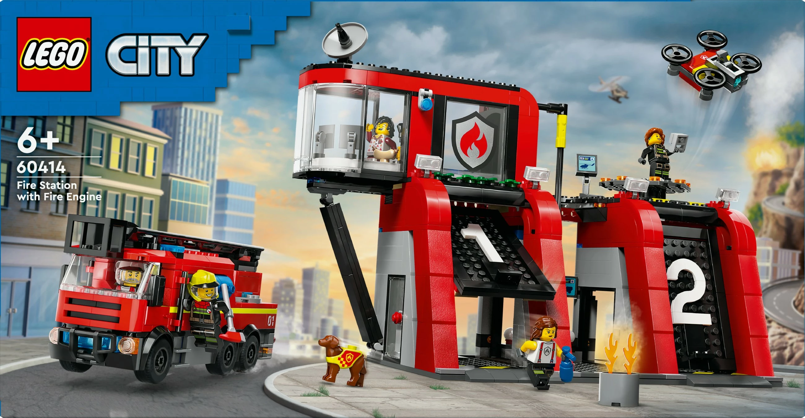 Set ndërtimi LEGO City 60414, stacion zjarri me kamion, 843 pjesë, shumëngjyrësh
