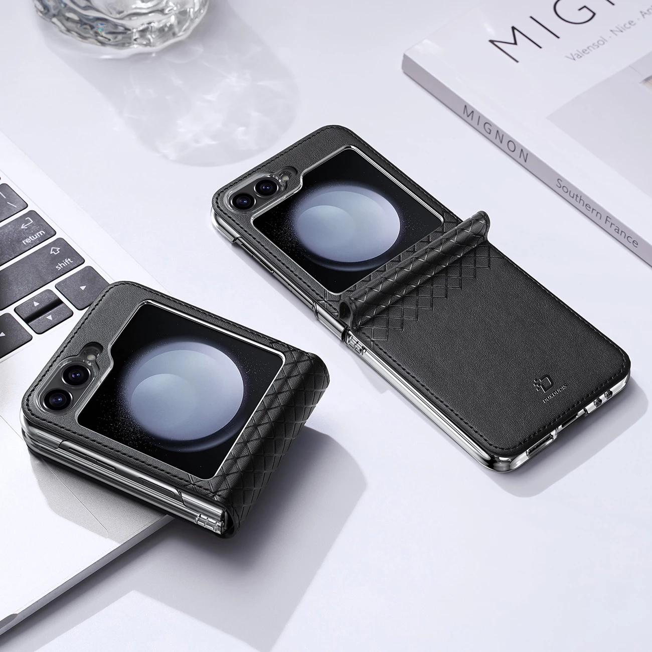 Mbështjellës Dux Ducis Brill për Samsung Galaxy Z Flip 6, lëkurë ekologjike, i zi