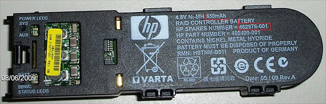Bateri NiMH HPE 462976-001 për RAID controller, 650mAh, 4.8V, e zezë