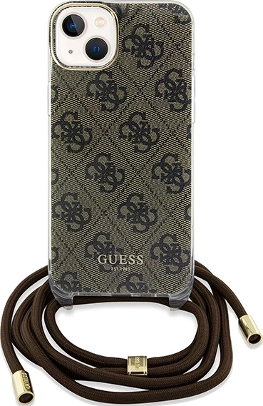Mbështjellës Guess Crossbody Cord 4G Print për iPhone 15/14/13, Kafe