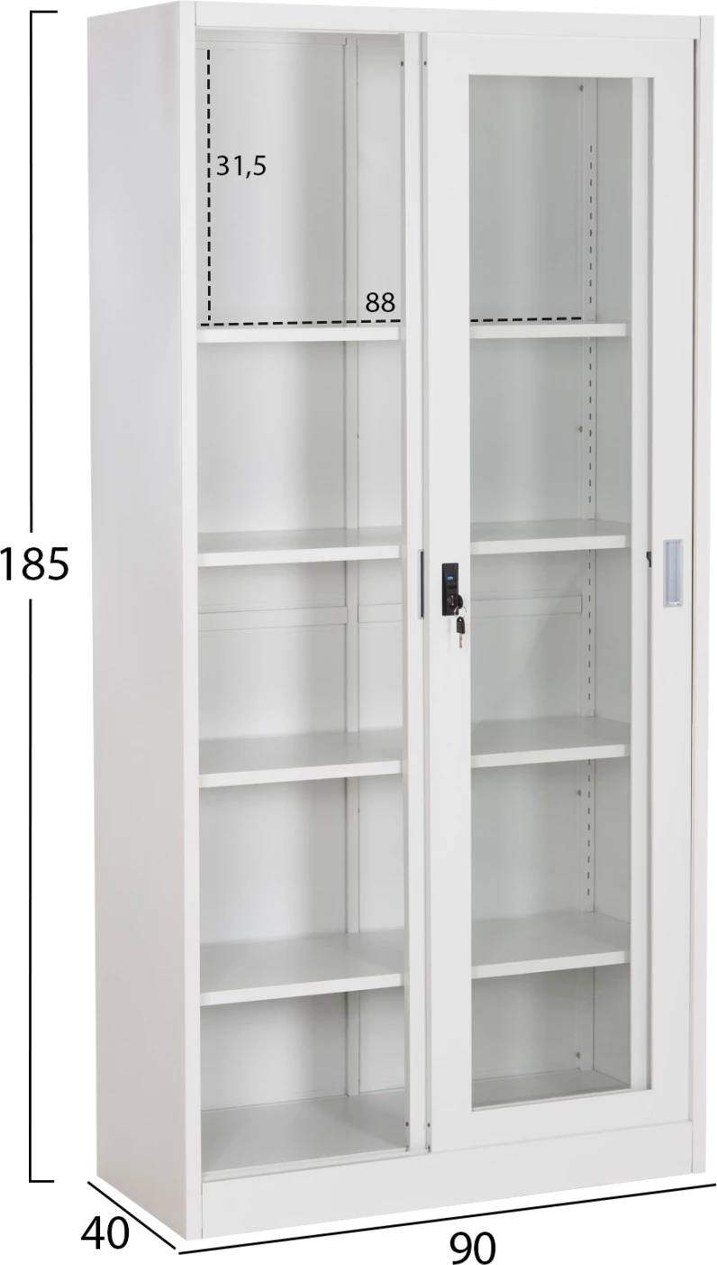 Raft librash metalik me dyer rrëshqitëse prej xhami, ngjyrë e bardhë, SIDER FH6632.02, 90x40x185cm