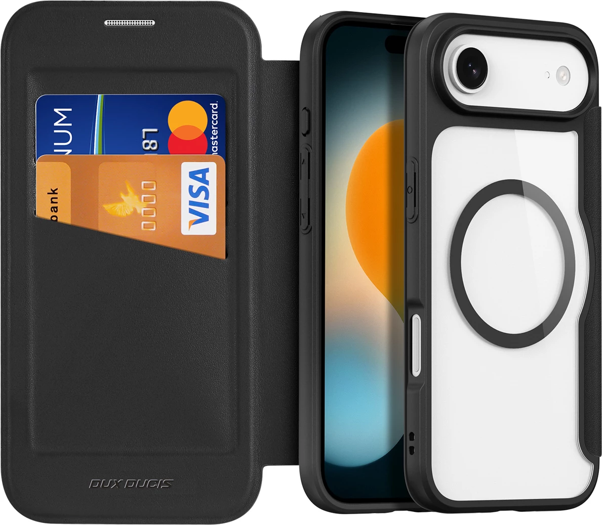 Mbështjellës Dux Ducis Skin X Pro për iPhone 17 Air, me portofol, MagSafe, e zezë