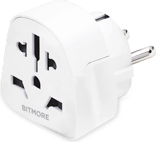Adapter udhëtimi Bitmore 20061, EU Type E/F, kompatibil me priza A/B/C/G/I/J/L/N, i bardhë