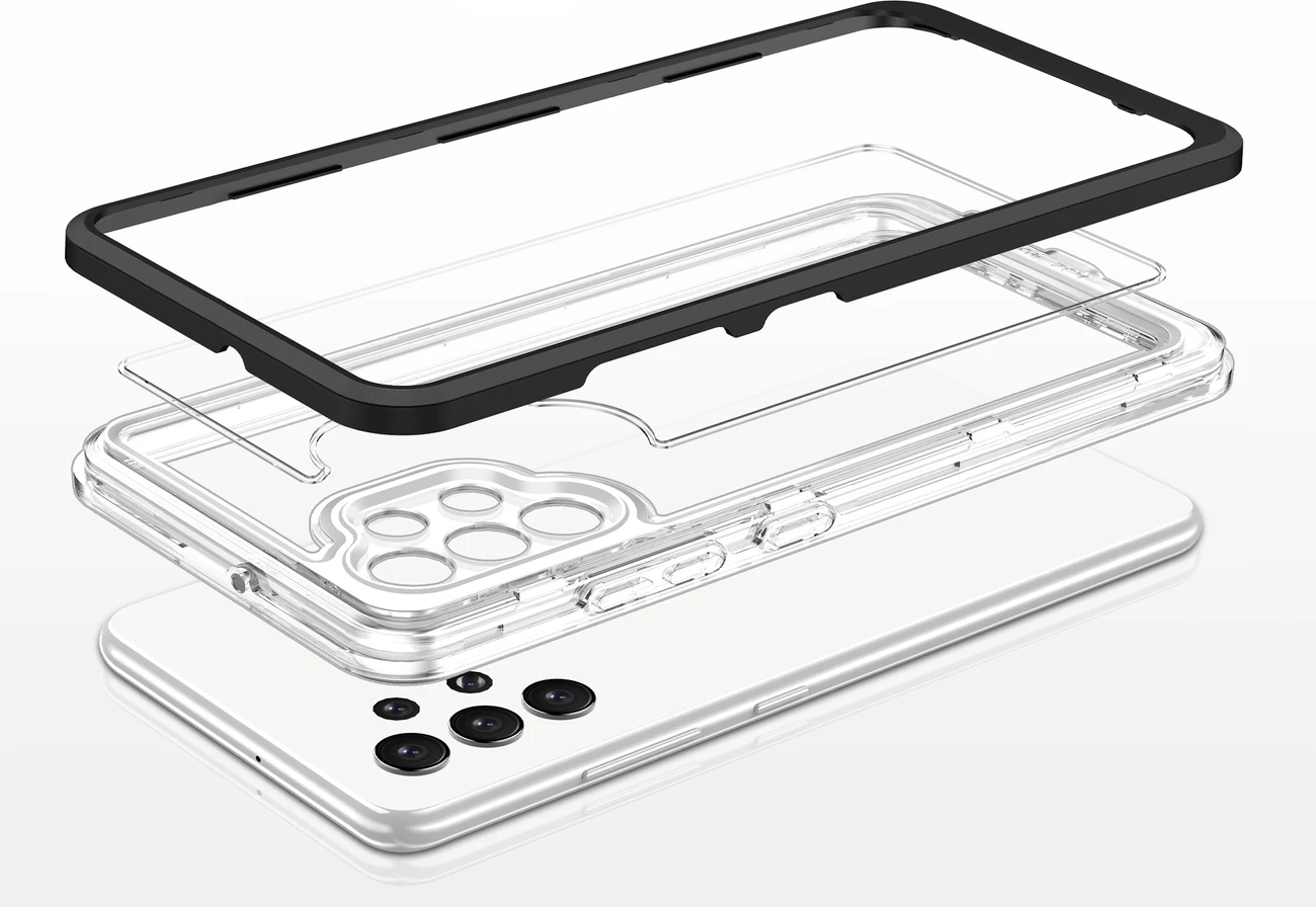 Mbështjellës Hurtel Hybrid Armor Clear 3in1 për Samsung Galaxy A72, i zi/transparente