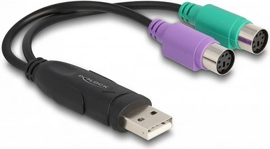 Adapter USB në PS/2 DeLOCK, 0.17 m, 2x Mini-DIN 6-pin (maus/tastierë), USB-A, i zi/jeshil/vjollcë