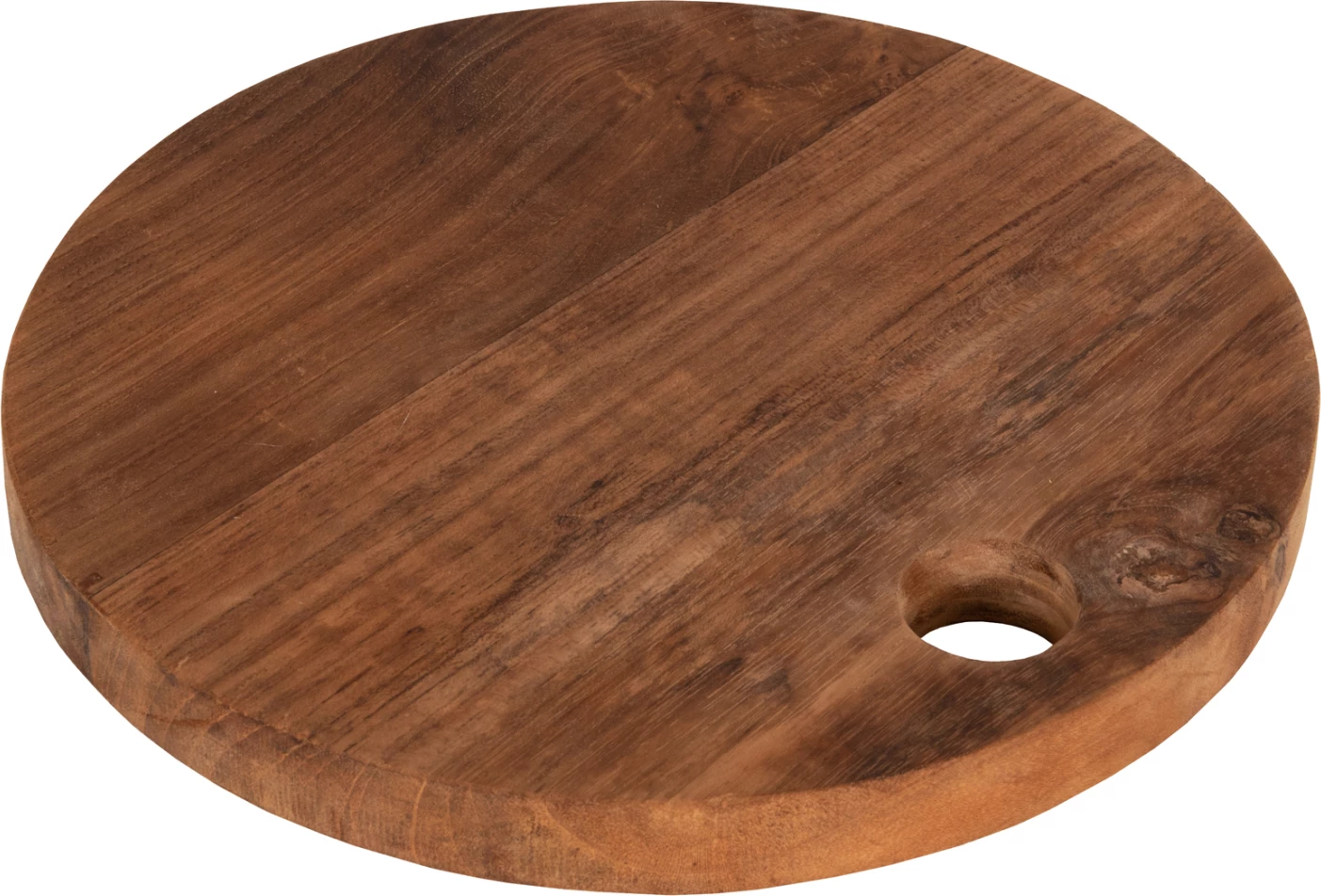 Dërrasë prerëse e rrumbullakët për kuzhinë FH4291, dru tik, ngjyrë natyrale, me vrimë për varje, Φ23x2H cm