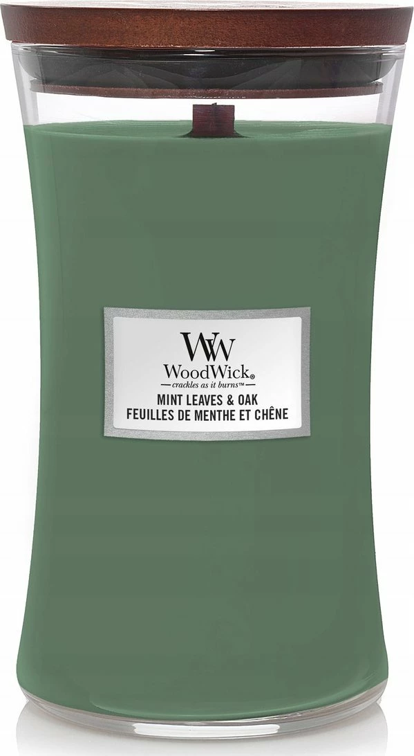 Qiri aromatik WoodWick Mint Leaves & Oak 610g, jeshile