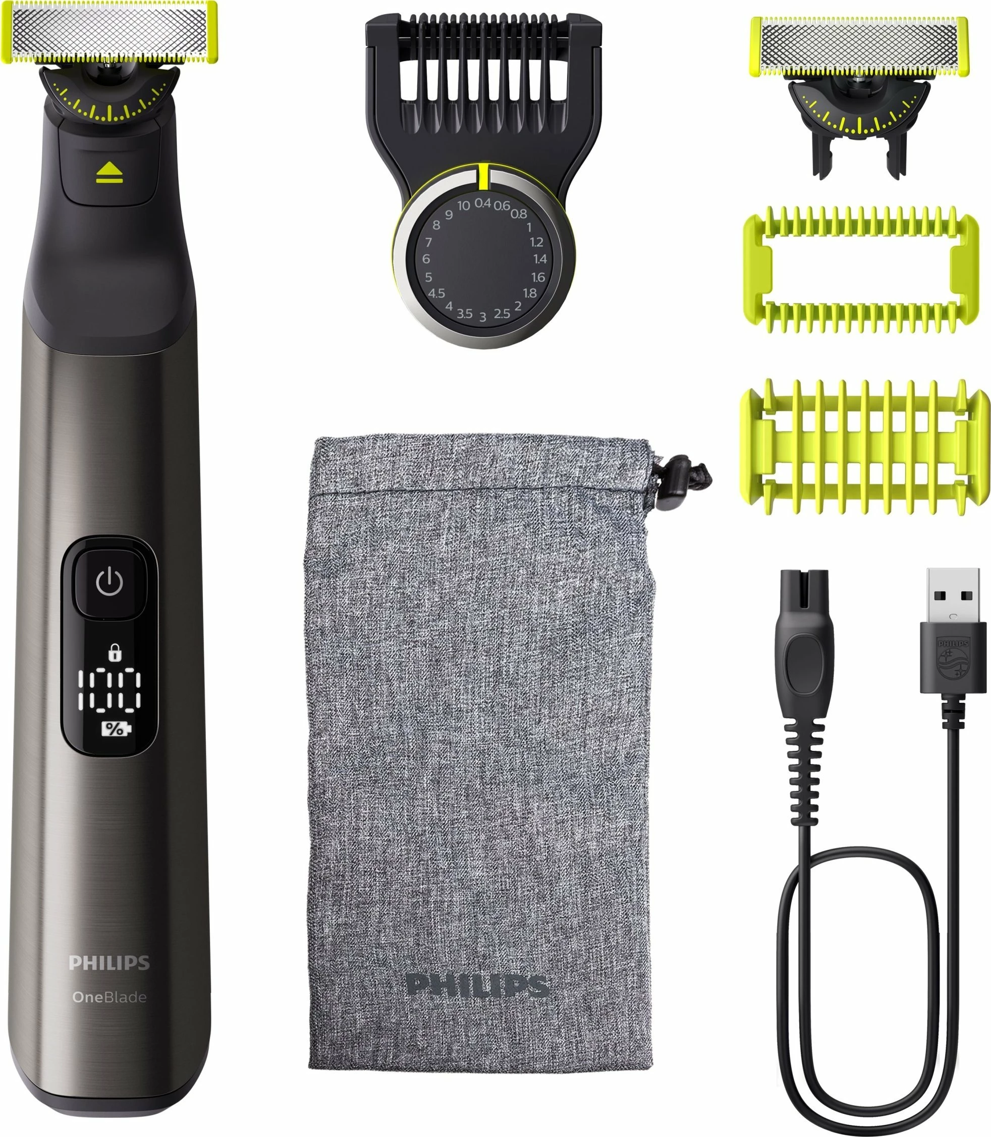 Makinë rroje Philips OneBlade Pro 360 QP6552/15, bateri 120 min, rimbushje 60 min, e papërshkueshme nga uji, 20 gjatësitë, gri, me kuti
