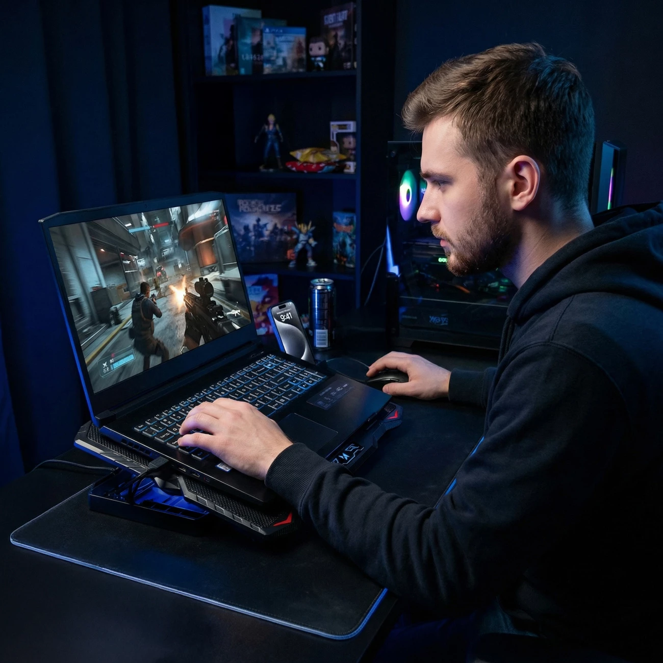 Mbajtëse ftohëse për laptop Wozinsky StormPad WDCX-015 RGB, 9"-15.6", 2 ventilatorë 125mm, 2x USB 2.0, e zezë