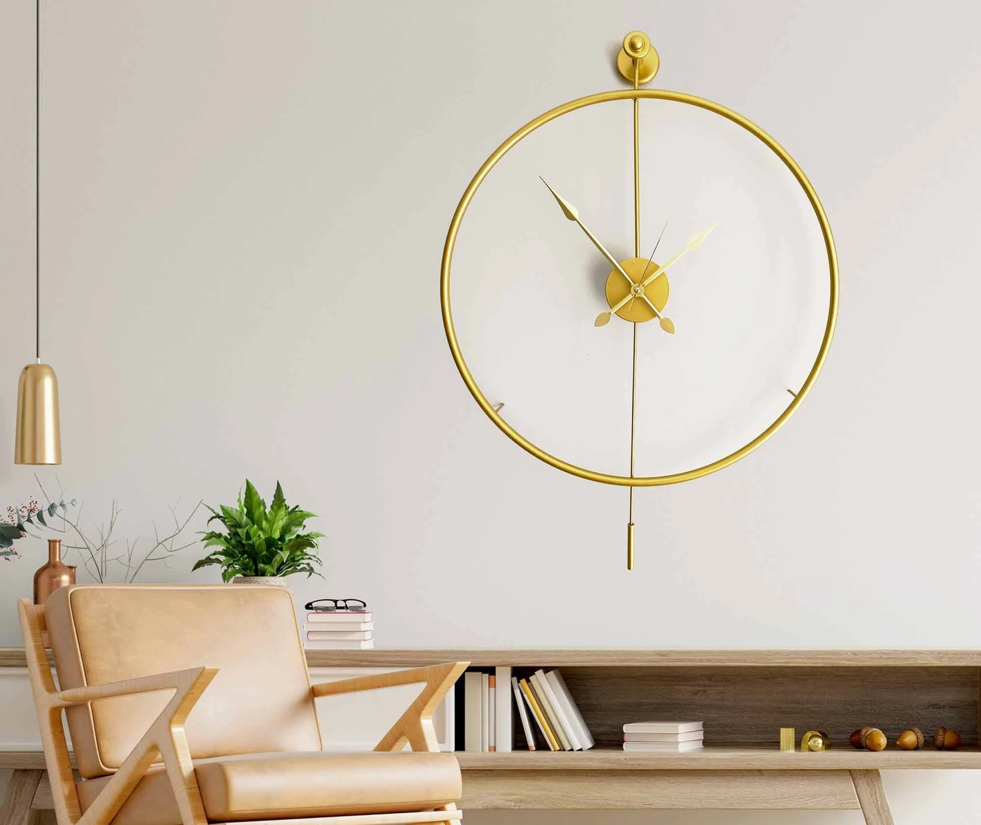Orë muri dekorative prej metali, ngjyrë ari, Wallity Mclock-00103
