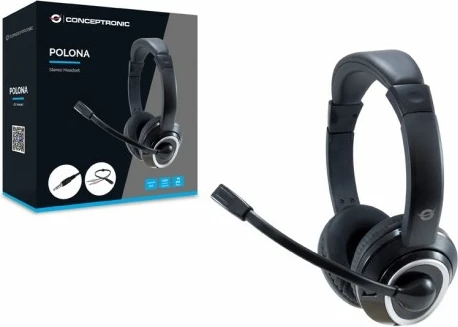 Kufje Conceptronic Headset Klinke Mikro, 2.0m, e zezë