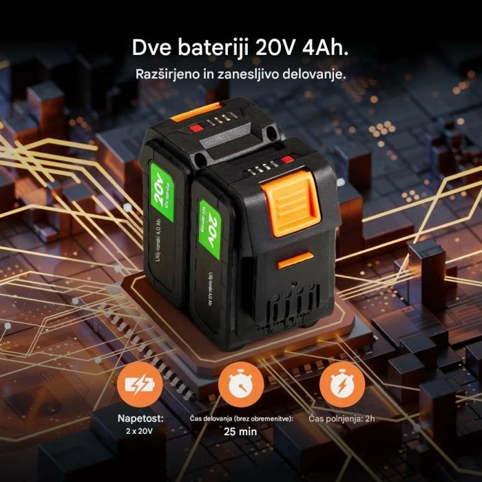 Aerator & vertikuter pa tela 2-në-1 VonHaus 3519009, 40 V (2x20V 4Ah), 38 cm, qese 45 L, set me 2 bateri + karikues dual + 2 tambura, gri/zi me detaje portokalli